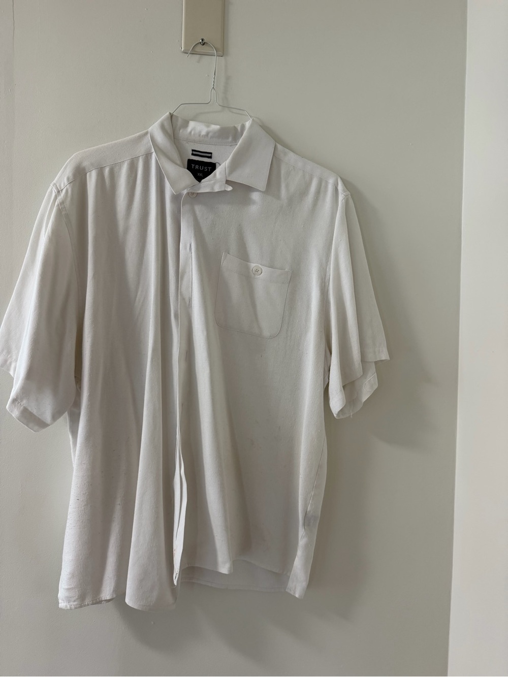 Trust Button Down Shirt Mens XXL White Good Short Sleeve Linen Blend Pocket